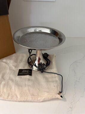 Michael Aram Silver Hammered Pedestal Compote with Floral Vine